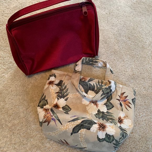 Two Small Purses - Silk Floral and Red Satin Like - Picture 1 of 11